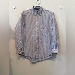Nautica Blue and Cream Striped Cotton Shirt Label Close-Up